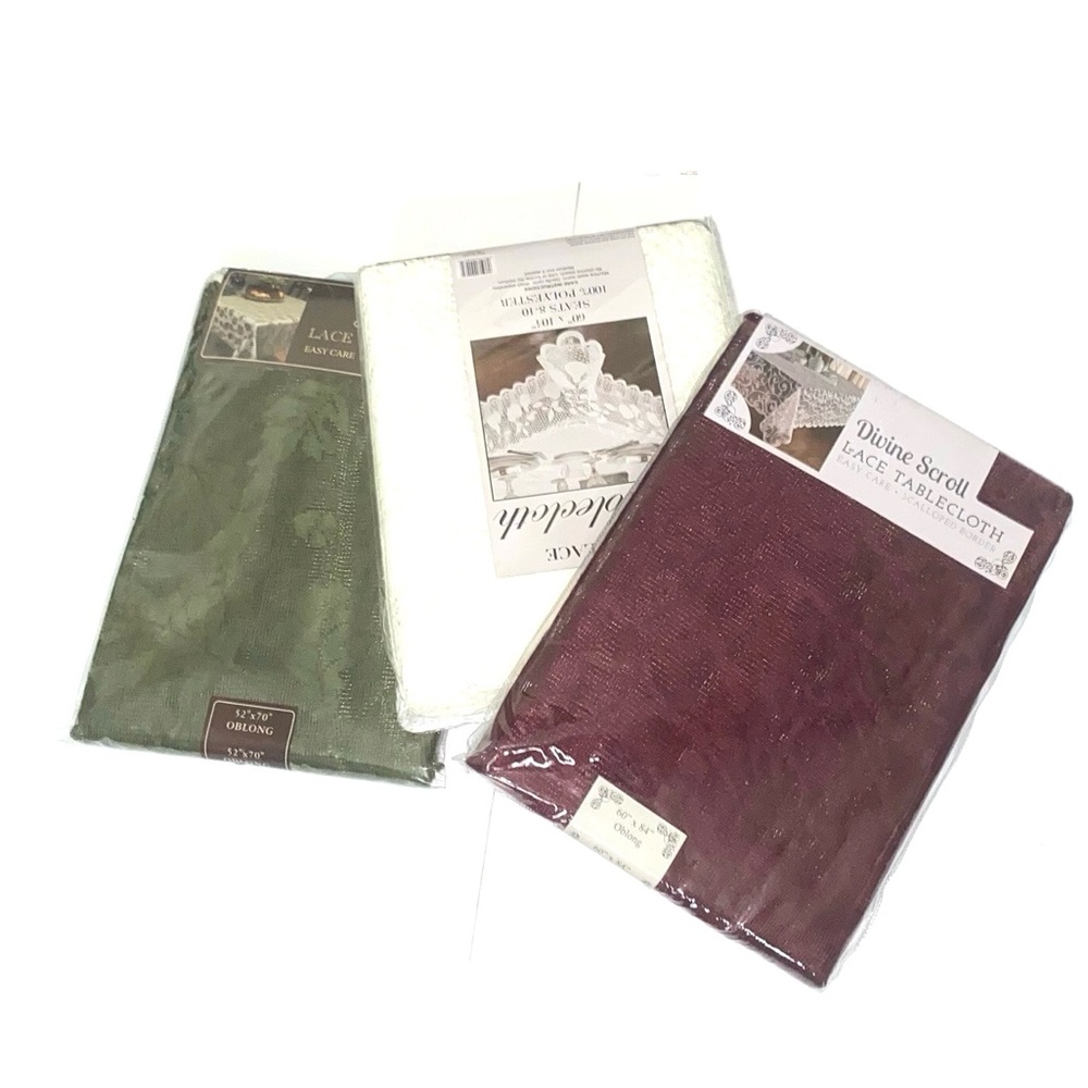 Green, Beige, Burgundy Lace Fabric Tablecloth Bundle